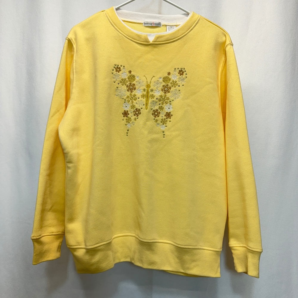 Hasting & Smith Sweatshirt Women XL Yellow Embroidered Butterfly Snowflake